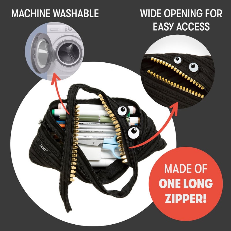 ZIPIT Grillz Large Pencil Case for Kids, Cute Zipper Pouch for Boys Girls and Teens, Stationery Bag for School ,Black - Image 3